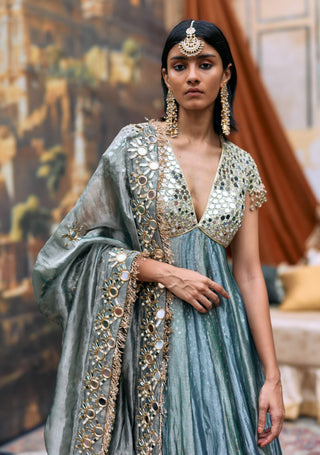 Teal blue and sea green tarangini anarkali and dupatta