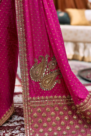 Pink and turquoise mayuri sari and blouse
