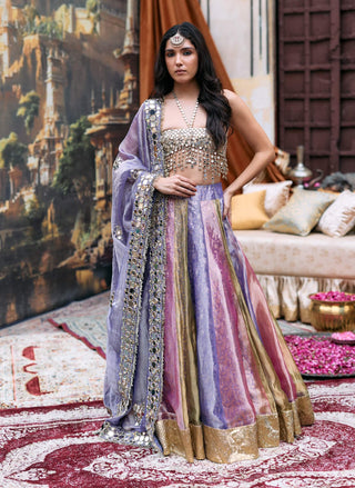 Pink and lilac and green rangratna lehenga set