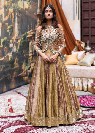 Plum and gold pravarnika lehenga set