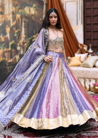 Pink and lilac and green rangratna lehenga set