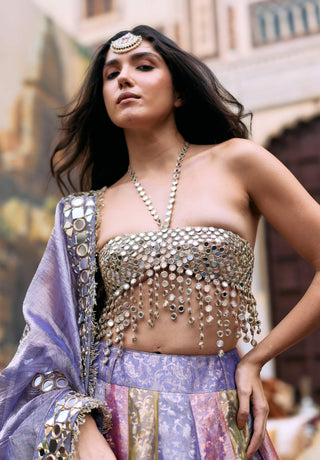 Pink and lilac and green rangratna lehenga set