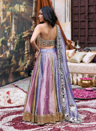 Pink and lilac and green rangratna lehenga set