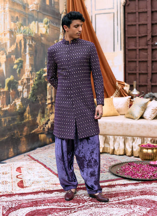 Purple rajtoran sherwani set
