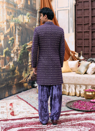 Purple rajtoran sherwani set