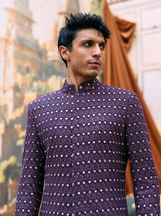 Purple rajtoran sherwani set