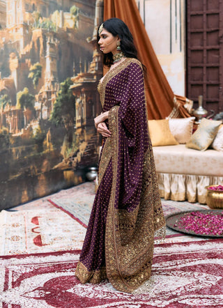 Burgundy and gold darpana sari and blouse