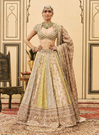Gulabi pastel stone brocade lehenga set