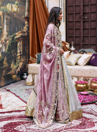 Silver and green and gold swara lehenga set