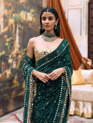 Green vanamala sari and blouse