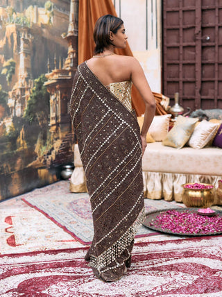 Brown taralika sari and corset