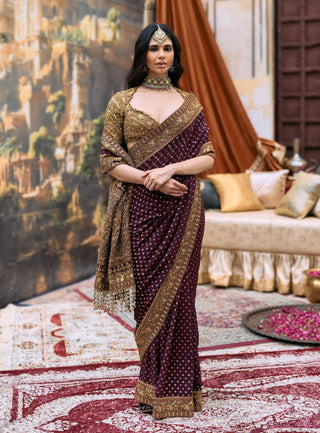 Burgundy and gold darpana sari and blouse