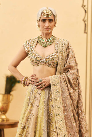 Gulabi pastel stone brocade lehenga set