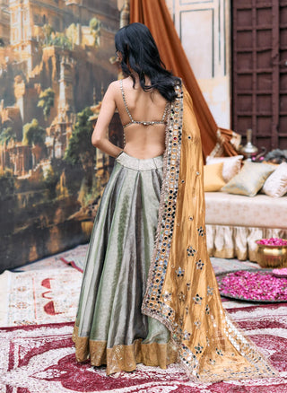 Green and black harini lehenga and bralette set
