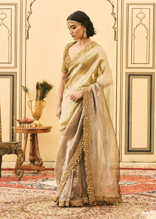 Harita color block tissue sari set