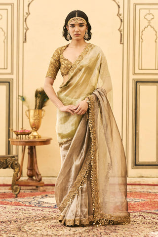 Harita color block tissue sari set