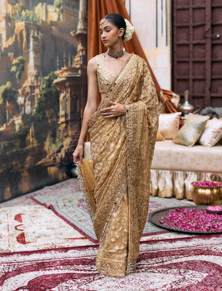 Yellow svarnaalata sari and mirror blouse