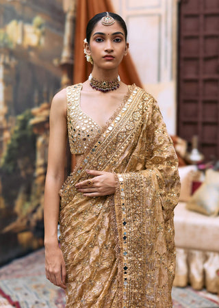 Yellow svarnaalata sari and mirror blouse
