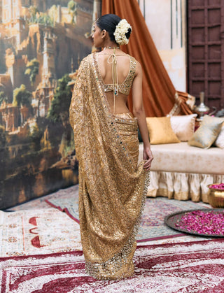 Yellow svarnaalata sari and mirror blouse