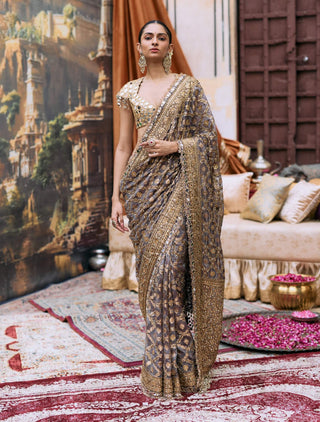 Purple patralekha sari and mirror blouse