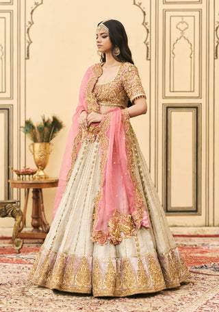 Silver pink tissue shimmer lehenga set