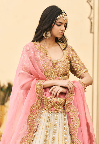 Silver pink tissue shimmer lehenga set
