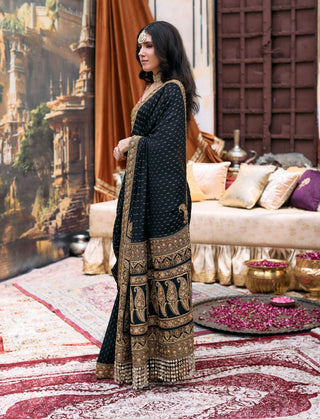 Black and gold chandini sari and blouse