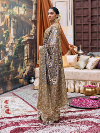 Purple patralekha sari and mirror blouse