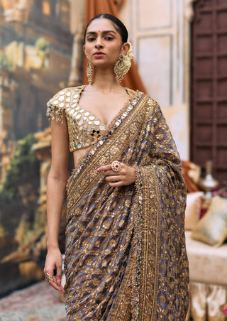 Purple patralekha sari and mirror blouse