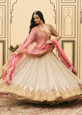 Silver pink tissue shimmer lehenga set