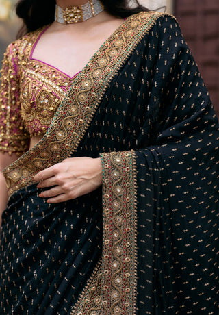 Black and gold chandini sari and blouse