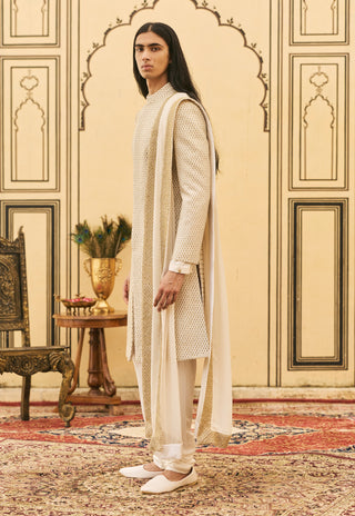 Ivorish gold quilted brocade sherwani set