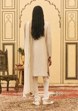 Ivorish gold quilted brocade sherwani set