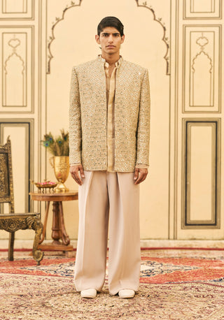 Gold banarasi brocade bandhgala set