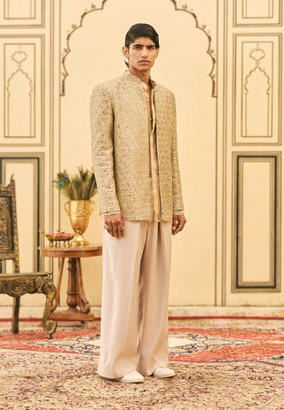 Gold banarasi brocade bandhgala set