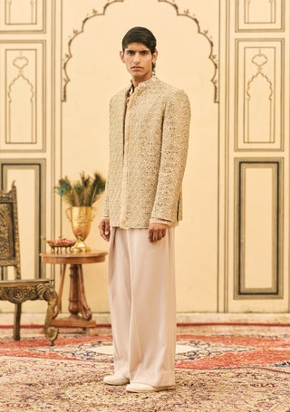 Gold banarasi brocade bandhgala set