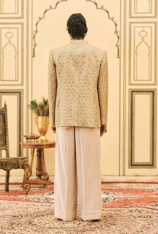 Gold banarasi brocade bandhgala set