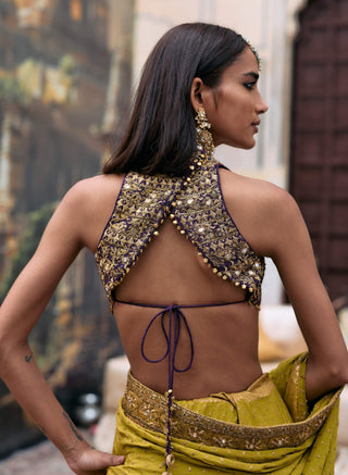 Yellow and purple arundhati sari and blouse