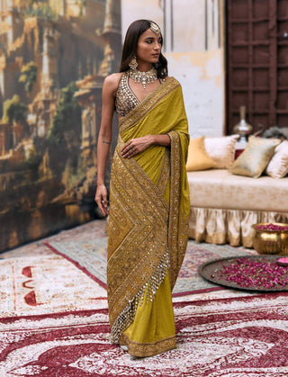 Yellow and purple arundhati sari and blouse