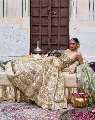 Gold and silver kiran sona chandi lehenga set