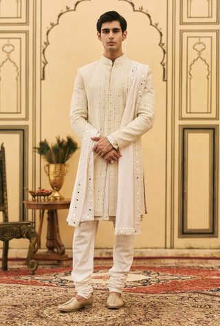 Ivory chikankari sherwani wedding set