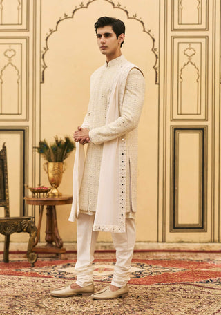 Ivory chikankari sherwani wedding set