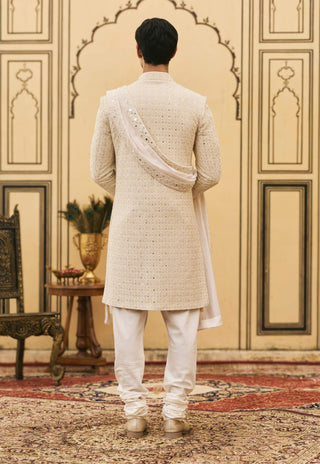 Ivory chikankari sherwani wedding set