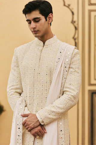 Ivory chikankari sherwani wedding set