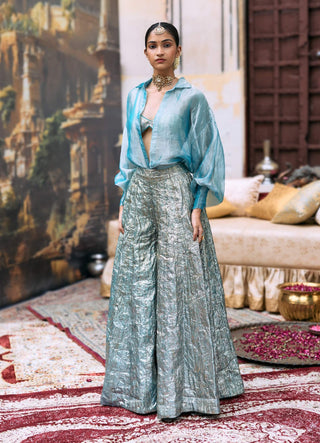 Blue neelam sharara and shirt set