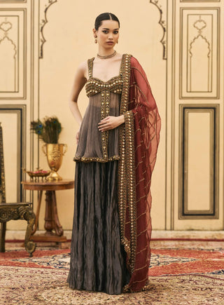 Neelkanth stone peplum sharara set