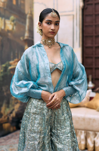 Blue neelam sharara and shirt set