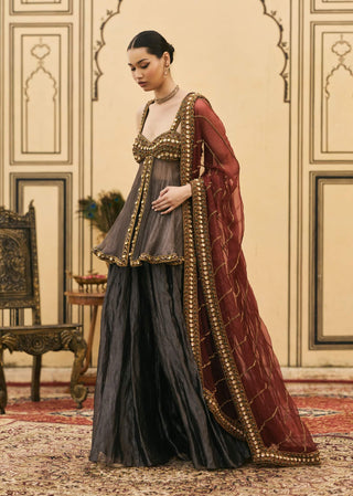 Neelkanth stone peplum sharara set