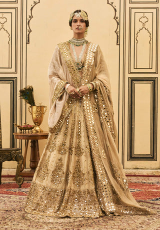 Swarna mirror zardozi gold lehenga set