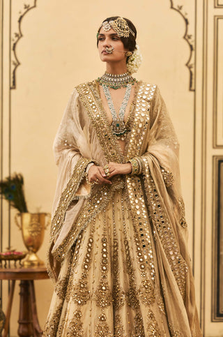 Swarna mirror zardozi gold lehenga set